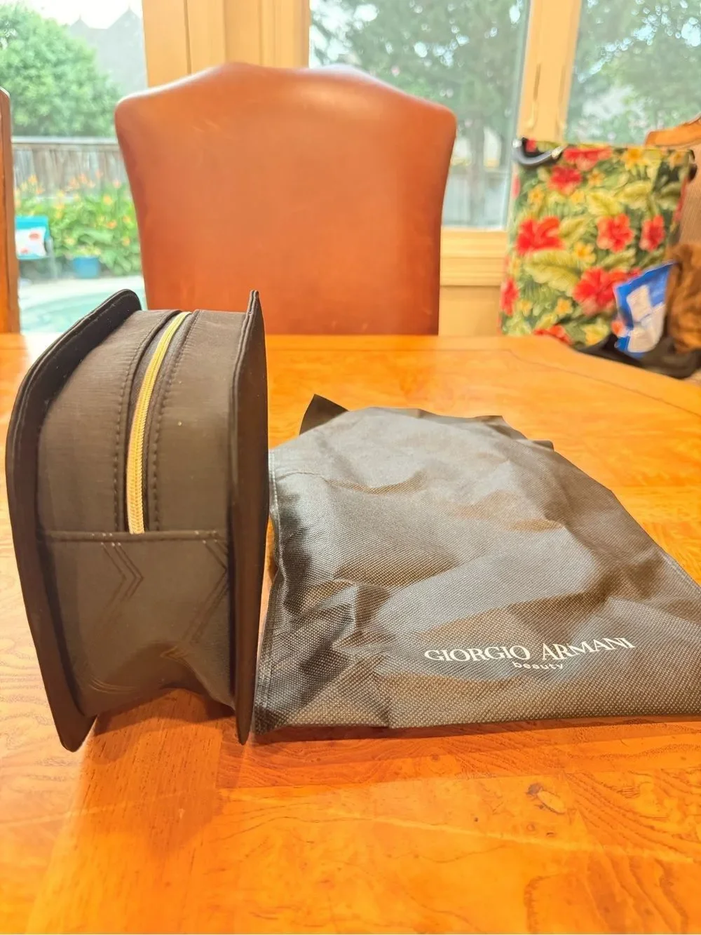 Giorgio Armani Beauty Black Cosmetic Makeup Train Case Travel Bag w/ Dust Bag
